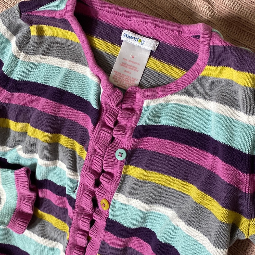 Striped Ruffle Cardigan Sweater - Picture 2 of 4